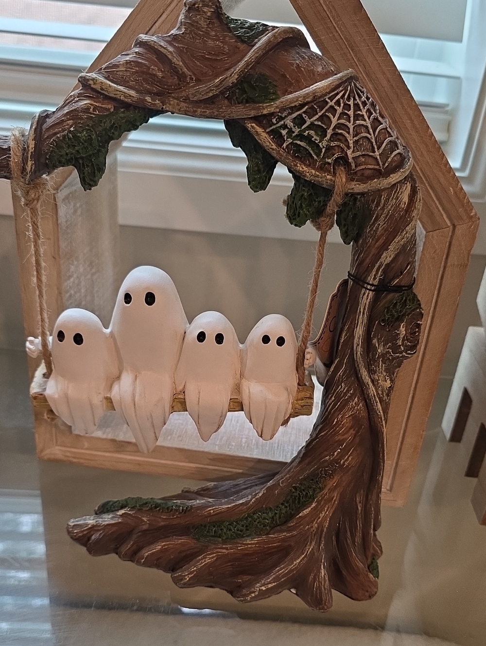 White Ghosts on Swing Halloween Table Accent
